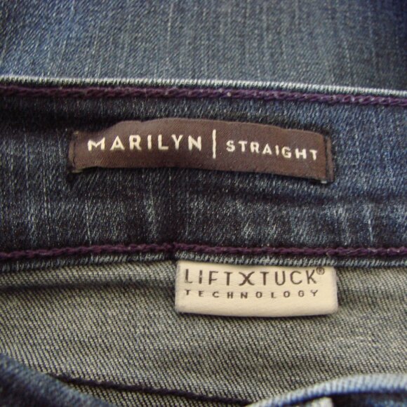 NYDJ Jeans Marilyn Straight Leg Ankle Raw Hem Stretch Lift Tuck Dark Wash Size 6 - Picture 8 of 16